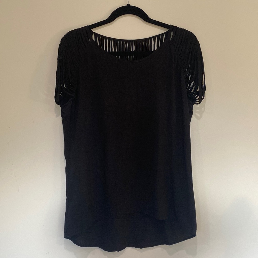 Tina Jo from Anthropology Black Top with Fun Fringe S